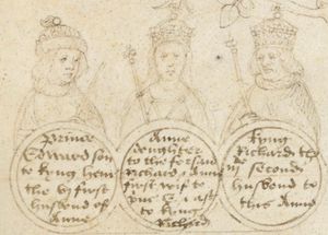 앤과 두 남편의 그림, Beauchamp Pageant에서, c. 1483-1494