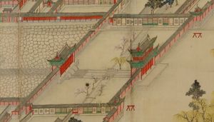 동궐도에 묘사된 홍화문 권역. 명정문-옥천교-홍화문의 순서로 배치되어 있다.