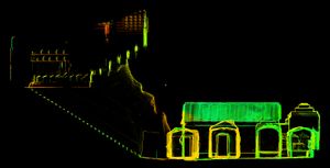 이탈리아 페루자에 있는 볼룸니 지하 묘지의 서쪽을 바라본 3D 뷰, 레이저 스캔에서 잘라냄