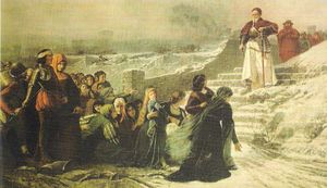 교황 율리우스 2세가 정복된 미란돌라 도시의 성벽에 서 있다 (라파엘로 탄크레디의 유화, 1890년, 미란돌라 시청)