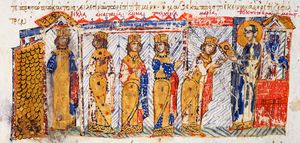 테오도라의 딸들이 할머니 테옥티스테로부터 성상 숭배에 대한 가르침을 받고 있다, 마드리드 스카일릿세스에서.