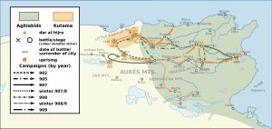 아글라브 왕조 멸망까지의 쿠타마 군대 원정과 전투 지도