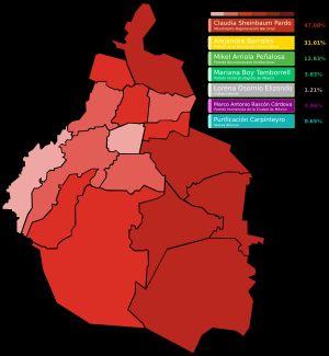 2018년 멕시코 시 정부 수반 선거 구역별 선거 결과