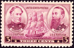 1937년 해군 기념 우표. 패러거트는 그의 양형제 포터와 함께 헌정되었다