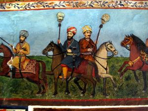 미니어처 그림, 1797년 셰키 칸 궁전, 제거 가능한 가즈르가 달린 추카를 입은 남성들