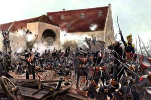 <i>The storming of La Haye Sainte</i> by Knötel