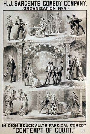 부시코의 파르스 Contempt of Court의 1879년경 포스터. 미국 의회 도서관에서.