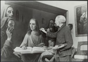 메이헤런이 『성전에서 가르침을 주는 어린 그리스도』를 그리는 모습.