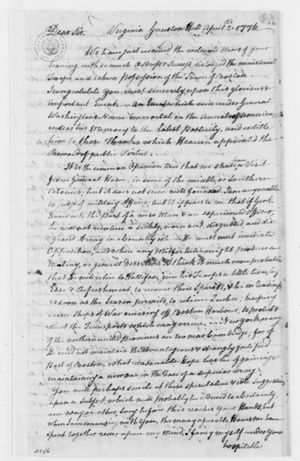 1776년 조지 워싱턴에게 보낸 메이슨의 편지, 보스턴 포위전에서의 승리를 축하