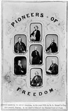 폐지론자이자 자유 토지당 지도자인 찰스 서머, 헨리 워드 비처, 웬델 필립스, 윌리엄 로이드 개리슨, 게릿 스미스, 호레이스 그릴리, 헨리 윌슨.