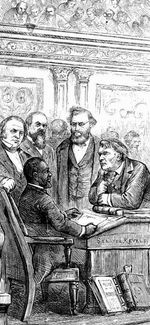 헨리 윌슨 (가장 왼쪽)은 미국 최초의 아프리카계 미국인 상원 의원인 하이럼 레블스를 변호했다.