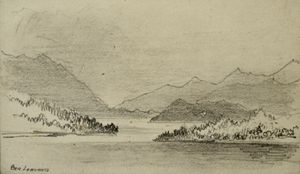 토마스 J. 마플이 19세기 말에 그린 흑연 그림으로 묘사된 로흐 로몬드