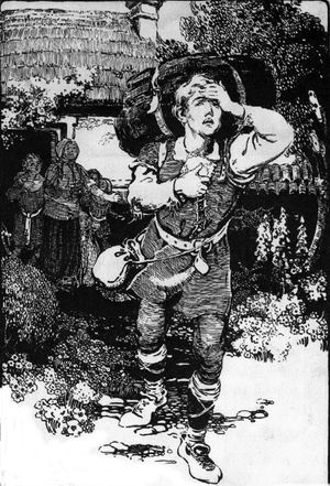 짐을 진 크리스천이 집에서 도망치다