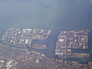 하리마정의 매립지 '신도', '히가시신도(왼쪽)' 항공 촬영