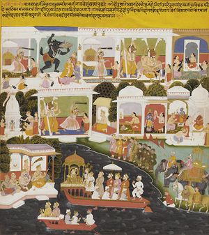 무굴의 왕자가 시인 툴시다스를 방문하는 모습. 18세기 초 우다이푸르, 메와르 지역의 시소디아 왕조 그림