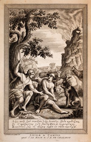 바렌트 데 바커: 테오크리토스의 아이딜 1 Θύρσις ἢ ᾠδή, 12~14행 삽화 (1779년)