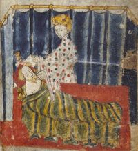 침실을 찾아 가웨인을 유혹하는 성주의 부인