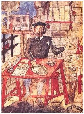 1556년 익명의 그림, 고아 감옥에 있는 카몽이스