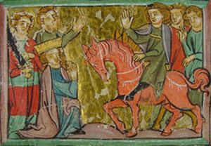 키아벤나에서 하인리히 사자공 앞에 무릎 꿇은 프리드리히 1세