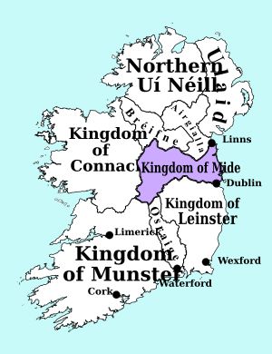 1차 바이킹 시대, 미데가 강조된, 서기 900년경 아일랜드의 주요 정치적 분열.