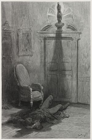 구스타브 도레의 시 마지막 구절 삽화는 "그리고 내 영혼은 바닥에 떠다니는 그림자에서 벗어날 것이고/다시는!""라는 구절을 동반한다.