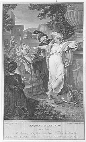 판다루스(가운데)와 크레시다. 토머스 커크의 삽화, 트로일루스와 크레시다