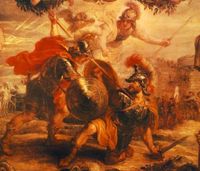 페테르 파울 루벤스의 그림 아킬레우스가 헥토르에게 승리하는 장면, 오른쪽 위는 데이포보스의 모습이 된 아테나(1630~1635년경)