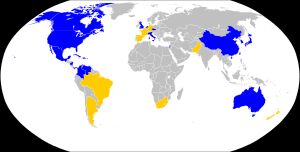 2023년 월드 베이스볼 클래식 예선 현황: * 파란색: 2023년 월드 베이스볼 클래식 진출팀 * 노란색: 예선 참가했으나 진출 실패