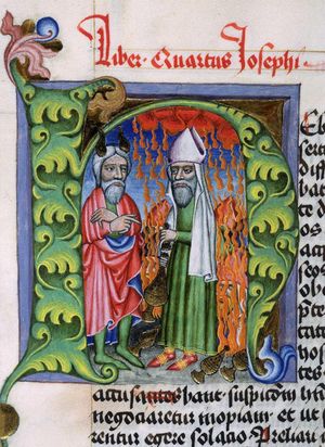 모세와 고라, 1466년 필사본 세밀화, 폴란드 국립도서관.