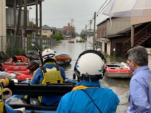 오무타 시내의 피해. 7월 7일 촬영.