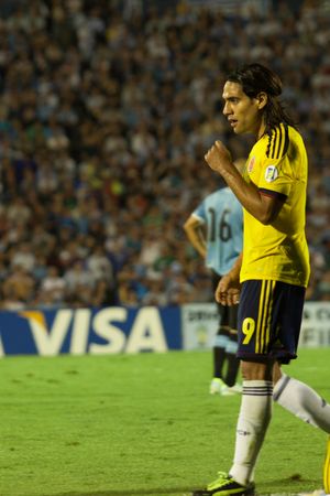 2013년 우루과이와의 경기에서 콜롬비아를 위해 월드컵 예선전을 치르는 팔카오