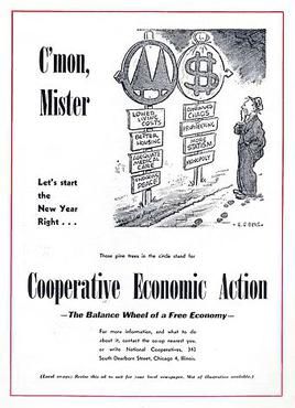 1947년 1월 협동조합 잡지 뒷면 표지로, 홍보 포스터로 디자인됨