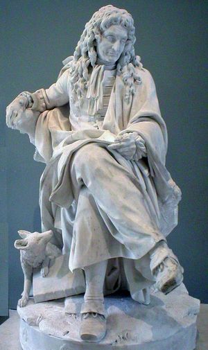 피에르 쥘리앵의 라 퐁텐과 여우 조각상. 루브르 박물관 소장.