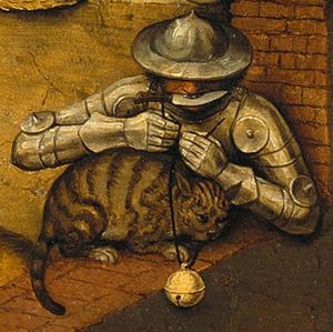 "고양이 목에 방울 달기"는 피터 브뤼겔 1세의 그림 네덜란드 속담 (1559)에 묘사된 속담 중 하나이다.