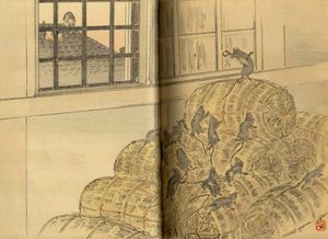 1894년 가와나베 교사이의 라 퐁텐 우화의 일본 목판화.