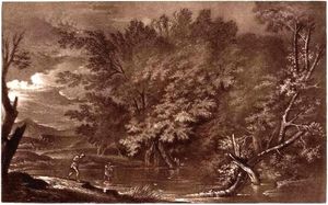 살바토르 로사의 "머큐리와 부정직한 나무꾼"의 빅토리아 시대 에칭화