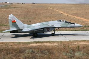 벨라루스 공군 소속 MiG-29 전투기. 벨라루스 당국은 이 전투기를 이용해 여객기를 강제 착륙시켰다고 주장했다.