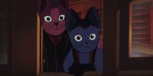 주인공들이 고양이로 묘사된 1985년 애니메이션 은하철도의 밤