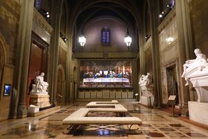 메모리얼 코트 오브 아너에 있는 포리스트 론 스테인드 글라스 최후의 만찬 복제품.