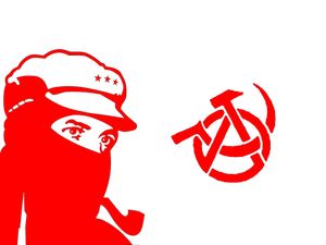 무정부 공산주의 상징과 함께 있는 수부사령관 마르코스 사진