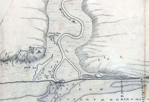 1702년 칼미우스강 어귀 지도