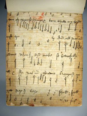 뉴욕 공립 도서관 음악 부서의 필사본인 Drexel 4180—4185의 앞면에 발견된 16세기 악보 필사본의 recto