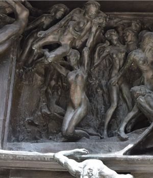 무릎 꿇은 여성 파우누스의 팀파눔 상세 모습.