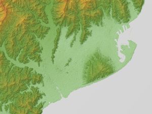 시즈오카시 주변의 지형도. 중앙 오른쪽이 우도산 및 일본 평