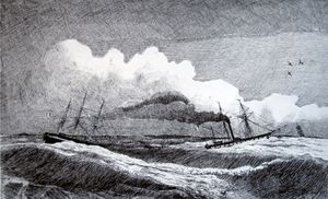 스핑크스가 룩소르 오벨리스크를 프랑스로 운송하는 바지선 룩소르를 예인하고 있다.