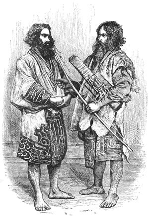 1880년 그녀의 저서 일본 오지 기행에 실린 두 명의 아이누족 남자의 삽화