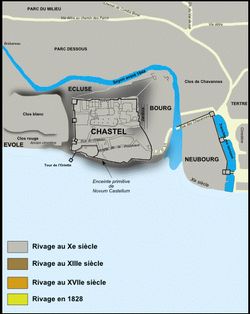 뇌샤텔 해안선의 변천을 보여주는 시내 지도