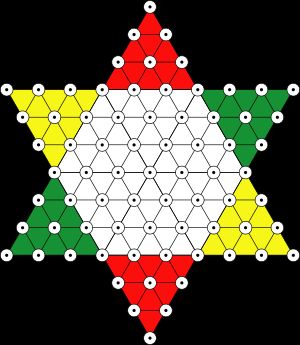 73개의 게임 공간이 있는 다이아몬드 게임 보드