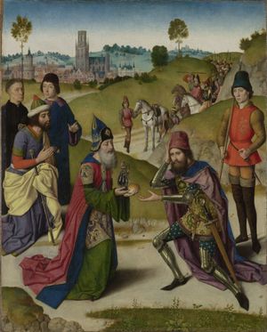 아브라함과 멜기세덱의 만남, 디리크 보우츠 더 앨더의 캔버스, 1464-1467년경