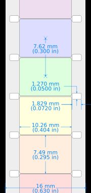 표준 16mm 필름으로 기본 프레임 및 천공 치수, 더블 퍼프